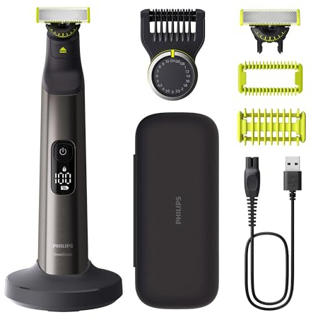 PHILIPS OneBlade Pro 360 Face & Body - elektrischer Rasierer, Trimmer & Bodygroomer, 2x 360 Klingen, Präzisionskamm, 2x Körperaufsätze, Reisetasche, Ladestation, für Gesicht & Körper (QP6652/30)