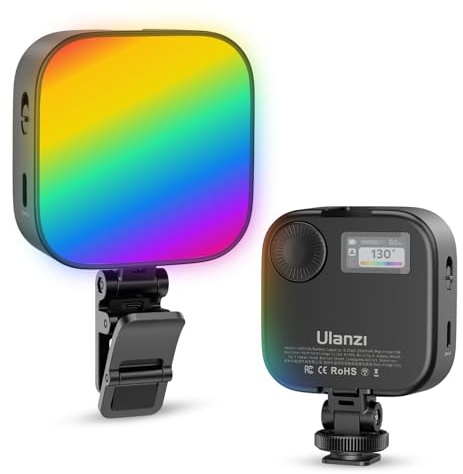 ULANZI U60 RGB Videoleuchte, LED Kameralicht, 360° Vollfarb tragbare Fotobeleuchtung mit Schnellverschluss Cold Shoe und Clip, 2500mAh wiederaufladbar, CRI 95+ 2500–9000 K, dimmbare Panellampe