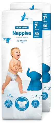 by Amazon Ultra Dry Windeln – Größe 7+ (18 kg+) – 100 Windeln (2 Packungen à 50 Stück) (Früher Unter Der Marke Mama Bear, Identisches Produkt)