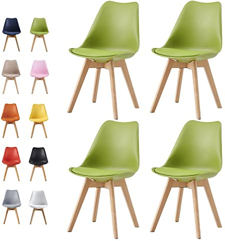 mcc direct Esszimmerstühle im 4er Set Küchenstuhl Bürostuhl Lounge Stuhl Designer Schalenstuhl Eva (Grün)