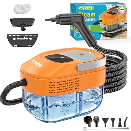 Muvano Dampfreiniger Handgerät mit 3 stufig verstellbarer Griff, 1500W Steam Cleaner 100% Chemiefrei für Haushalt, Küche, Polster, Bad, Auto, Hochdruck-Dampf gegen Schmutz Bakterien Fett