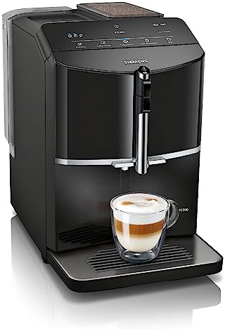 Siemens Kaffeevollautomat EQ300, TF301E19, schwarz, 4 Getränke | Milchaufschäumdüse für Cappuccino, Latte Crema, Entnehmbare Brüheinheit, Einfache und schnelle Reinigung, Keramikmahlwerk