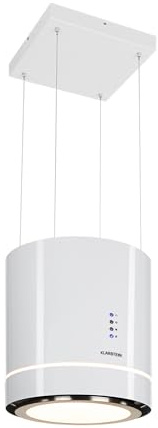 Klarstein Tron Ambience Inselhaube - Dunstabzugshaube Freih?gend, Kronleuchter-Kochinsel, Inselhaube mit Umluft, Dunstabzugshaube zur Deckenmontage, Aktivkohlefilter, 38 cm, Wei