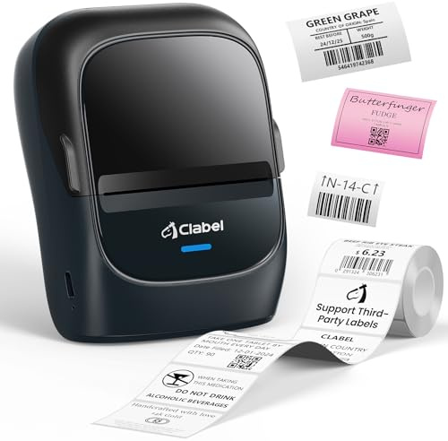 CLABEL Bluetooth Etikettendrucker Selbstklebend: 221B Mini Thermo Etikettiergerät Tragbar Barcode Beschriftungsgerät Selbstklebend Kompatibel mit iOS und Android für Adresse Zuhause Büro Preis(Blau)