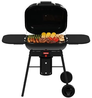 barbecook Magnus Premium Holzkohlegrill BBQ mit Gusseisenrost und 2 Seitentische, Grillen für 14 Personen, 85x64x110cm, Schwarz