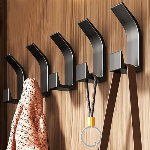 QMAHA Doppelt Kleiderhaken Wand, 5 Stück Garderobenhaken Schwarz, Metall Handtuchhaken Kleiderhaken, Moderne Garderobe Haken Wand, Wandhaken für Türen, Foyers Bad und Flure (Matt Schwarz, 5 Haken)