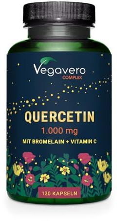 Vegavero Quercetin Komplex hochdosiert 1000 mg - mit Bromelain & Vitamin C - hohe Bioverfügbarkeit dank Piperin - vegan & ohne Zusatzstoffe - 120 Kapseln