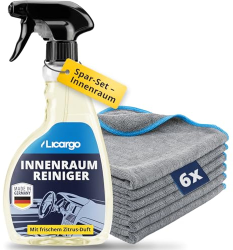 LICARGO® Auto Innenraum Reiniger Set - 6x Premium Microfasertücher & Innenraumreiniger (500ml) - porentiefe Reinheit für Kunststoff, Polster, Leder & Armaturen - Cockpit Reiniger - Autopflege