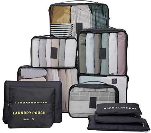 12-teilige Koffer Organizer Set, Packing Cubes for Suitcase Travel Accessories Kofferorganizer Schuhbeutel Kleidertaschen Packwürfel Kosmetik Packtaschen-Schwarz