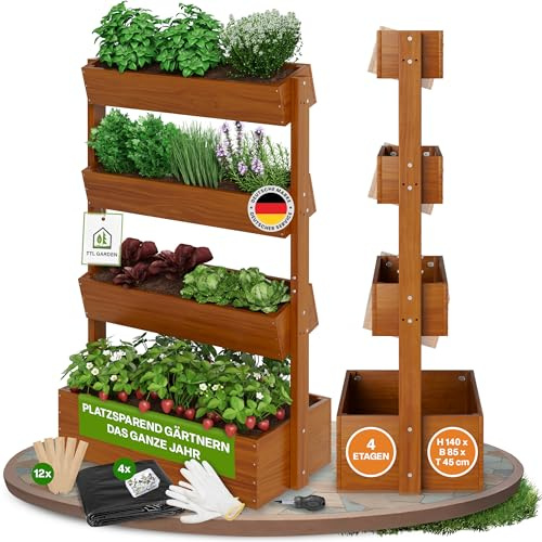 TTL GARDEN Vertikalbeet Verona 140x85x45cm 4 Etagen aus Holz Hellbraun