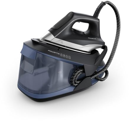 Rowenta VR8325 Turbosteam Dampfbügelstation, 2600 Watt, 120 g/Min. konstanter Dampf, 350 g/Min. extra Dampfstoß, schnellaufheizend, 1,7 L Wassertank, Antikalk-System, Eco-Modus, Schwarz/Blau