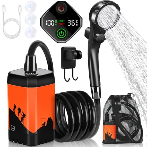Upgrade Tragbare Campingdusche, 7800 mAh Elektrische Außendusche, Orange