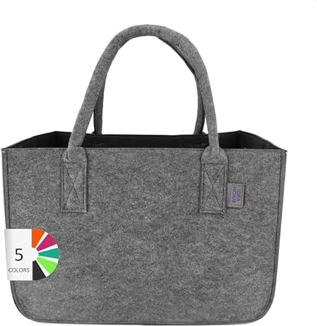 IDEA HOME Filztasche Shopper Groß-30 Liter Einkaufstasche XXL Zusammenklappbar Einkaufskorb Kaminholztasche Kleiderkorb Spielzeugtasche Dunkelgrau/Schwarz, XL