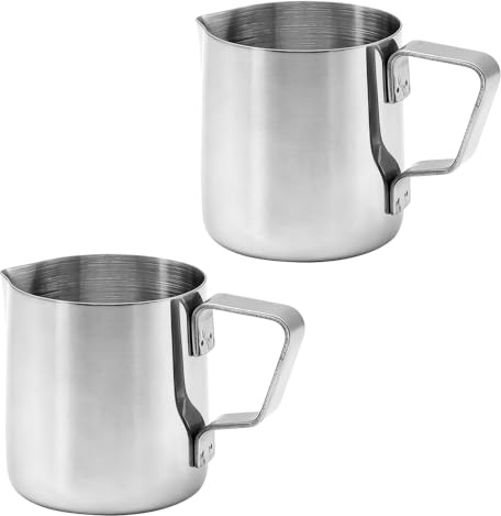 YDHfdc 2 Stück 304 Edelstahl Milchkännchen 150 ml Milch Aufschäumen Krug Milch Pitcher für Die Zubereitung Von Latte Coffee Art, Cappuccino