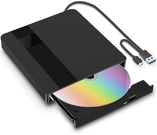 BNEHHOV Externes CD/DVD Laufwerk Extern mit USB 3.0 Type-C Externer DVD Brenner CD/DVD +/-RW Tragbar Laufwerk für Laptop Desktop PC und Mac OS für MacBook für Windows 11/10/8/7/XP Linux OS