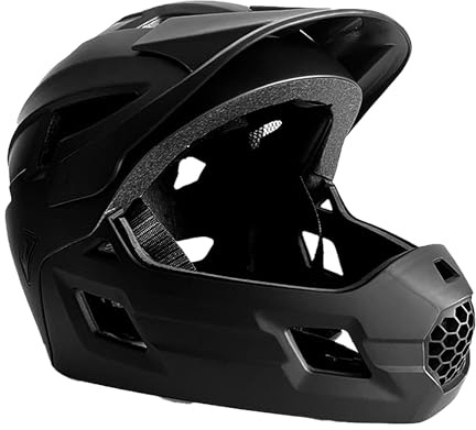 Crazy Safety Schwarzer Fullface Helm | Für Mountainbike, BMX, Skateboard | Kinderhelm 2-in-1 mit abnehmbarem Kinnschutz | Motocross Fahrradhelm Größe M 54-57 cm | Leicht und belüftet