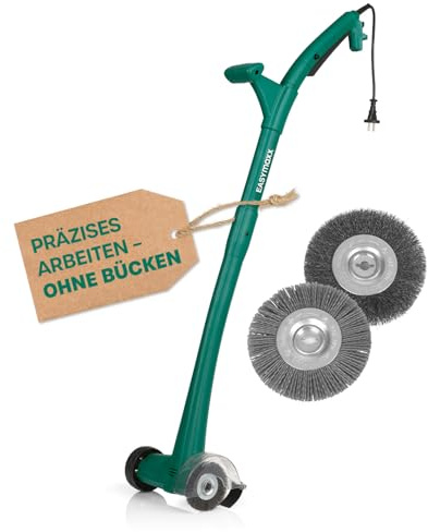 EASYmaxx Fugenreiniger elektrisch | Einfache säuberung von Fugen, Gehwegen & uvm - Ohne lästige Rückenschmerzen | inkl. 2 auswechselbaren Bürsten | Fugenbürste 140 Watt 1200 rpm [ABS/Stahl Grün]