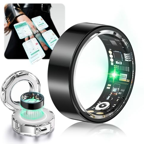Lozltx Smart Ring Mit kabellose Ladestation【IP68 Wasserdicht】【JZ5.2-Chip & 0% Messfehler】 Smartring Fitness Ring - 30 Sprachen-Support Smartringe für Damen & Herren für Android IOS（Schwarz, Größe 11）