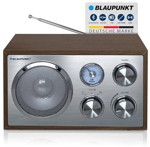 Blaupunkt RXN 180 Nostalgieradio in zeitlosem Holz-Design, mit PLL-UKW-FM-Radio, Bluetooth, AUX-IN, einfache Bedienung, hochwertige Drehregler & Holzkorpus für kraftvollen Klang, Walnuss