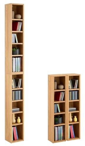 CARO-Möbel CD DVD Blueray Regal Chart in Wildeiche – Zweiteiliges Medienregal, Aufbewahrung, CD-Ständer mit 10 Fächern für bis zu 160 CDs, 20x187 cm (B x H)