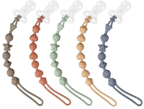 PandaEar 5er-Pack Schnullerkette Silikon - Durchgehendes Design Schnuller Kette Schnullerband- Universelle Pacifier Holder Chain (Style A)