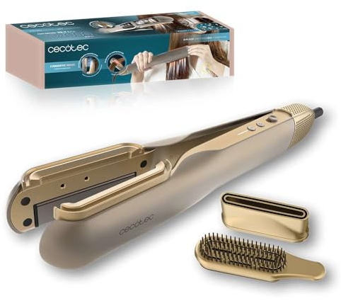 Cecotec AirLisse 2in1 ForceDry Champagne Glätteisen, 1000 W, Luftstrom 19,7 m/s, 2 Magnetköpfe, ohne Frizz, Plasmafunktion, bürstenloser Motor, 4 Temperaturen und 2 Geschwindigkeiten