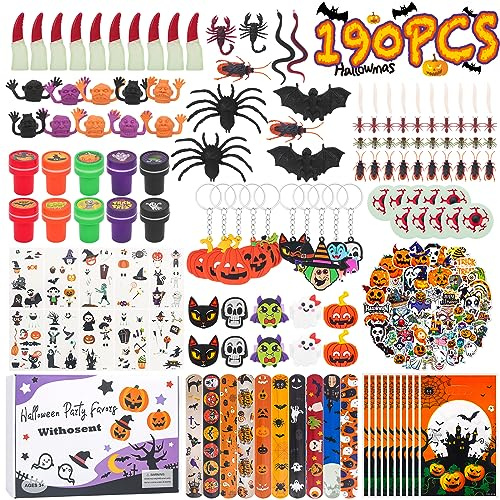 Withosent 190 Stück Neujahrsgeschenk 2026 für Jungen Party Mitgebsel Kindergeburtstag, Party Deko Spielzeug Zubehör mit Geschenke Box, Pinata Füllung Spinne Fledermaus Fingerlinge Tattoo für Kinder
