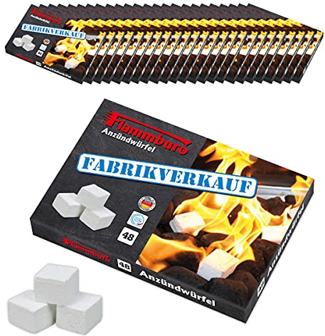 FLAMMBURO | Anzündwürfel Paraffin | 1152 Würfel in 24 Platten | Sauber portionierbar und geruchsarm | Für Grill, Kamin und Ofen
