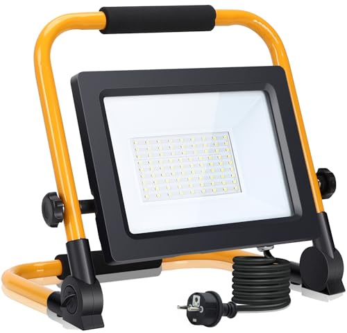 Aigostar LED Baustrahler 50W，LED Arbeitsleuchte mit Stecker，Wasserdichtes Arbeitsscheinwerfer Bauscheinwerfer，für Werkstatt oder Baustelle，Garage， 6500K Tageslichtweiß