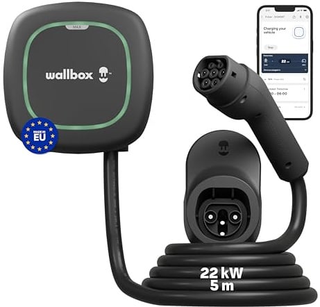 Wallbox Pulsar Max 22kW für Elektroauto, Ladegerät für EV/PHEV, 5m Kabel | Max 32Amp, Smart EV Ladegerät Typ 2 mit App, WiFi & Bluetooth, EV Charger