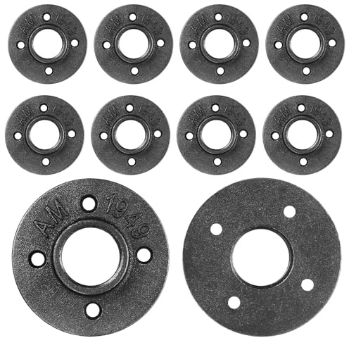 10 Stück 1 Zoll BSP Bodenflansch, Schwarz Gewindeflansch, Temperguss Fitting Rohrflansch 1 Zoll Rohrhalterung Flansch für Rohre Wasserhahn Industrial Garderobe Kleiderschrank Möbel
