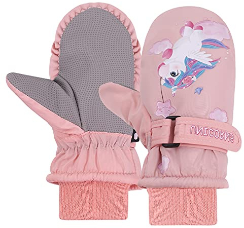 JNUYISW Kinder Skihandschuhe, wasserdichte Fäustlinge Warm Winterhandschuhe Outdoor Winddichte Sport Schnee Handschuhe für 2-10 Jahre Junge Mädchen Laufen Skifahren Snowboard, Einhorn