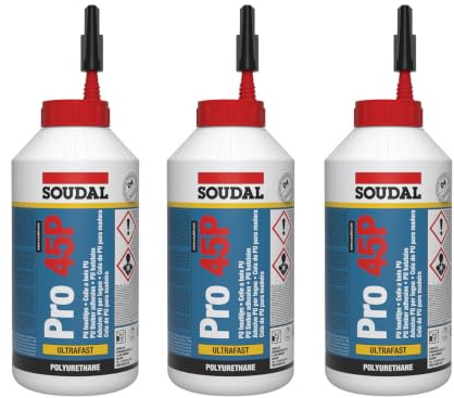 3x Soudal Holzleim Pro 45P PU-Leim wasserfest Polyurethanleim Leim D4 750ml
