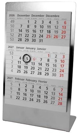 HiCuCo 3-Monats-Tischkalender für 2026 + 2027 + 2028 - Aufstellkalender - Edelstahl - TypE3 (Edelstahl)