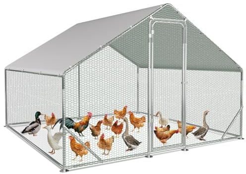 Sonnewelt Freilaufgehege 3x2x2m Hühnerstall Verzinkter Stahl Kleintierstall Hühnerhaus Dach Geflügelstall mit Sonnenschutzdach und Tür für Haustierkäfig Hühnerkäfig Vogelkäfig Kleintiere Pflanzen