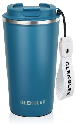 GLEKGLEK Thermobecher 500ml, Doppelwandig, Für Auto | Sicher Verschlossen, Camping, Reisen, Outdoor