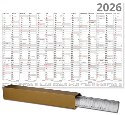 Plakatkalender XXL 2026 großer Wandkalender XL 26 Optima Rot großer Wandkalender 100 x 70 cm mit Ferienübersicht Sonn- und Feiertage in Rot gerollt geliefert!