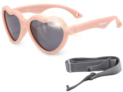 Maesy Baby Sonnenbrille 0-2 Jahre - UV400 Schutz Polarisierte Gläser Kategorie 3 - Flexibler Rahmen mit Elastischem Band - Herzform, Sicher und Bequem - Maes, Rosa