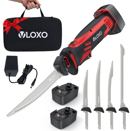 VLOXO Elektromesser Kabelloses Filetiermesser mit 4 Edelstahl-Doppelklingen Wiederaufladbar Elektrisches Messer für Fleisch Küchenmesser Rutschfester Griff