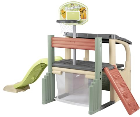 Smoby Life - Fun Center Sport-Spielhaus für Kinder ab 2 Jahre (284x203x176 cm) mit 62% Recycling-Anteil - XXL Outdoor-Kinderhaus mit Multi-Sportbereich & Rutsche für Garten oder Terrasse