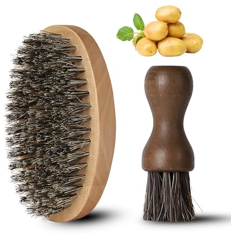 2 Stück Gemüsebürste, Kartoffelbürste, Naturborsten Bürsten für Gemüse und Obst, Küchenbürste mit Schweineborsten und Pferdehaar, Ideal zum Reinigen von Wurzelgemüse und empfindlichen Früchten