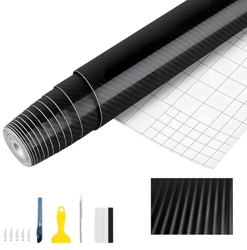 BIXVSIN 6D Autofolie, 400 x 30cm Selbstklebend Carbon Folie aus Vinyl, Wasserdicht Auto Folie, Lackschutzfolie Autoaufkleber für Auto Motorrad Computer Möbel Dekoration Schwarz
