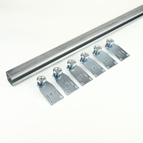 TENDAGGIMANIA Schiebetür komplettset aus verzinktem Eisen, mit 5 Rollen inkl (jede laufrolle trägt 35 kg) - Ideal für Schiebetüren und Toren- Länge 200 CM -Anpassbar Zubehör