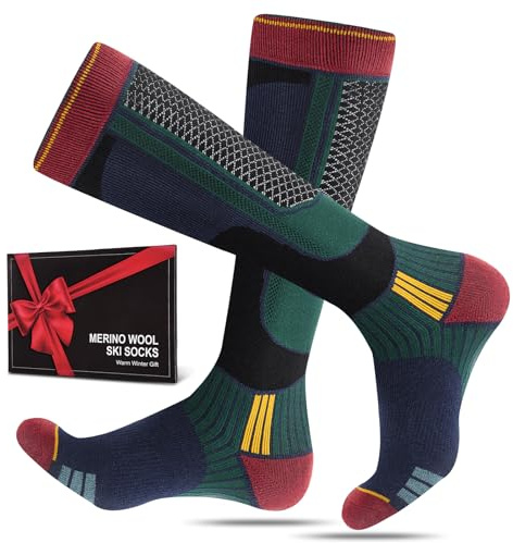 SukModen Merino Skisocken Damen Herren, 2 Paar, Thermo Winter | 35% Merinowolle, atmungsaktiv und dick gepolstert; warme Wintersocken für kaltes Wetter, Skifahren und Snowboarden.
