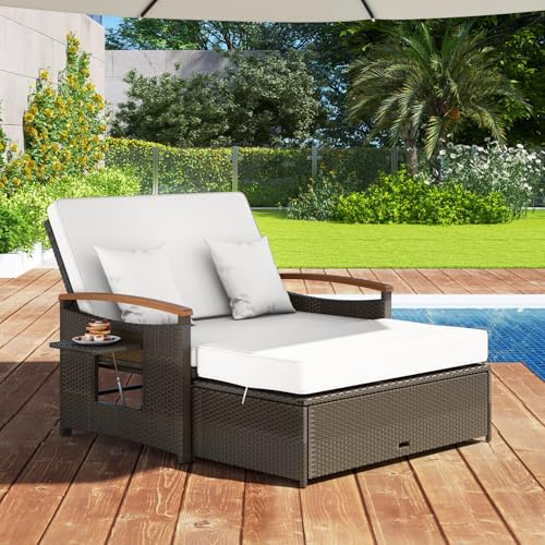 GIANTEX Lounge Möbel Outdoor, Outdoor Sofa, Gartensofa mit Liegefunktion | Doppelliege Outdoor 2 Personen, Rattan Daybed Outdoor Lounge, Gartenlounge mit Stauraum, Gartenliege 2 Personen, Balkon Möbel