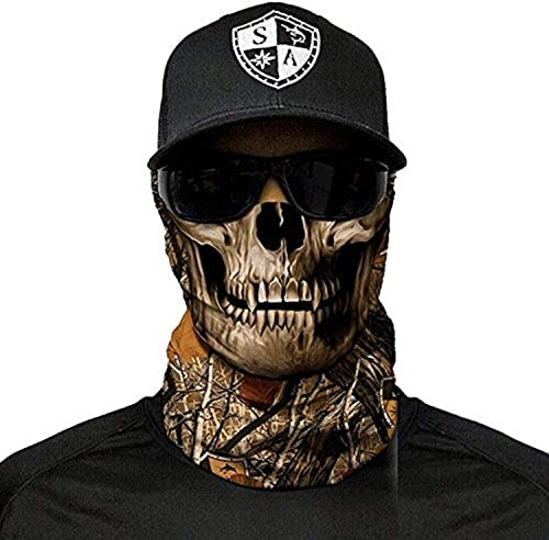 SA Fishing Face Shield Halstuch - viele verschiedene Designs - Multifunktionstuch Schutzmaske Totenkopf Schal Gesichtsmaske Sturmhaube Bandana Ski Motorrad - Forest Camo Skull