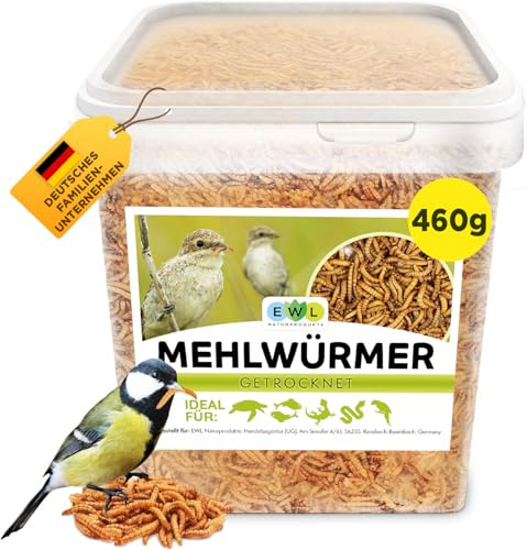 Mehlwürmer getrocknet, Premium Insektensnack Vögel, Fische, Schildkröten, Nager, Igel, Reptilien, Vogelfutter Wildvögel Ganzjährig Eichhörnchen Futter Hamsterfutter Igelfutter 460g (2,5L)