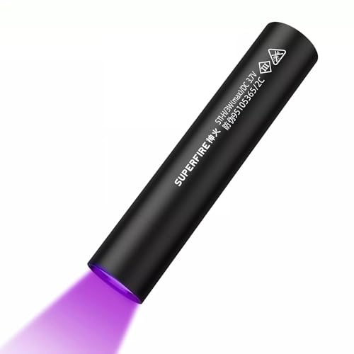 SuperFire 365nm UV-Taschenlampe Professionell mit Filter - Zur Erkennung von Haustierurin, Prüfung von Schmuck & Dokumenten, Hochpures UV A Licht, Wiederaufladbar