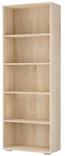 Casaria® Bücherregal 5 Fächer 190x60x28cm Höhenverstellbare Böden Holz Offen Modern Stehend Arbeitszimmer Büro Wohnzimmer Standregal Regal Vela Eiche