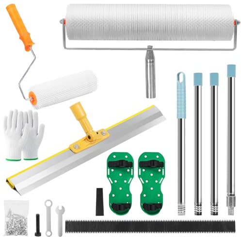 Stachelwalze Ausgleichsmasse,Bodenbeschichtung Entlüftungsroller Set,Doppelte Entlüftungsrollen,Rakel,Stachelschuhe,Teleskopstiel,Schutzhandschuhe, stachelwalze ausgleichsmasse